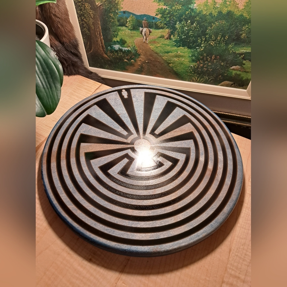Man in the Maze, Meditation Labyrinth, Solid maple hardwood, Blue, New handmade